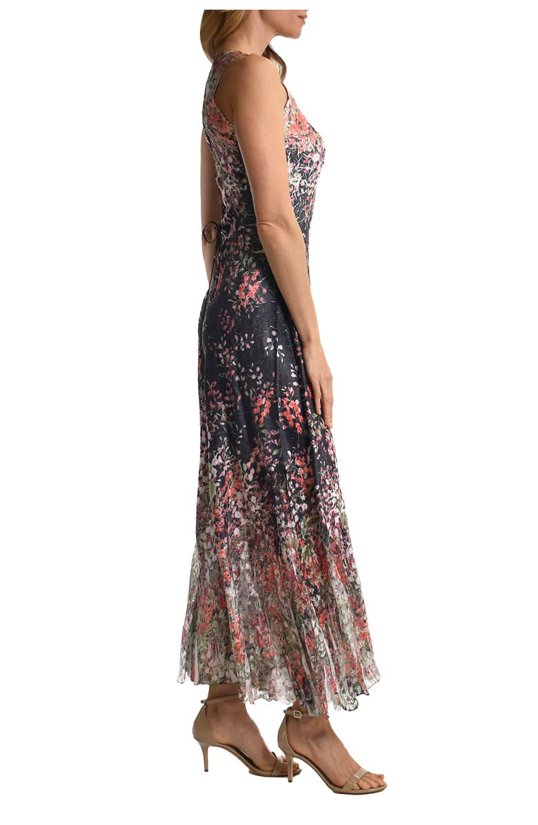 Komarov Floral Border Long Dress with Lace Up Back Detail, Alternate, color, Spider Orchid