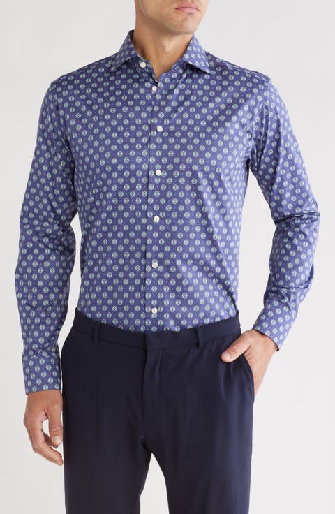 Slim Fit Medallion Print Cotton Dress Shirt