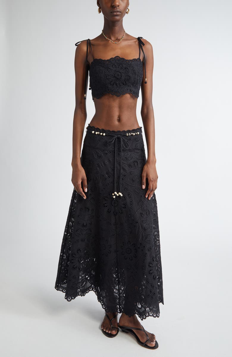 Zimmermann Rhiannon Guipure Lace Trim Cotton Crop Top, Alternate, color, Black