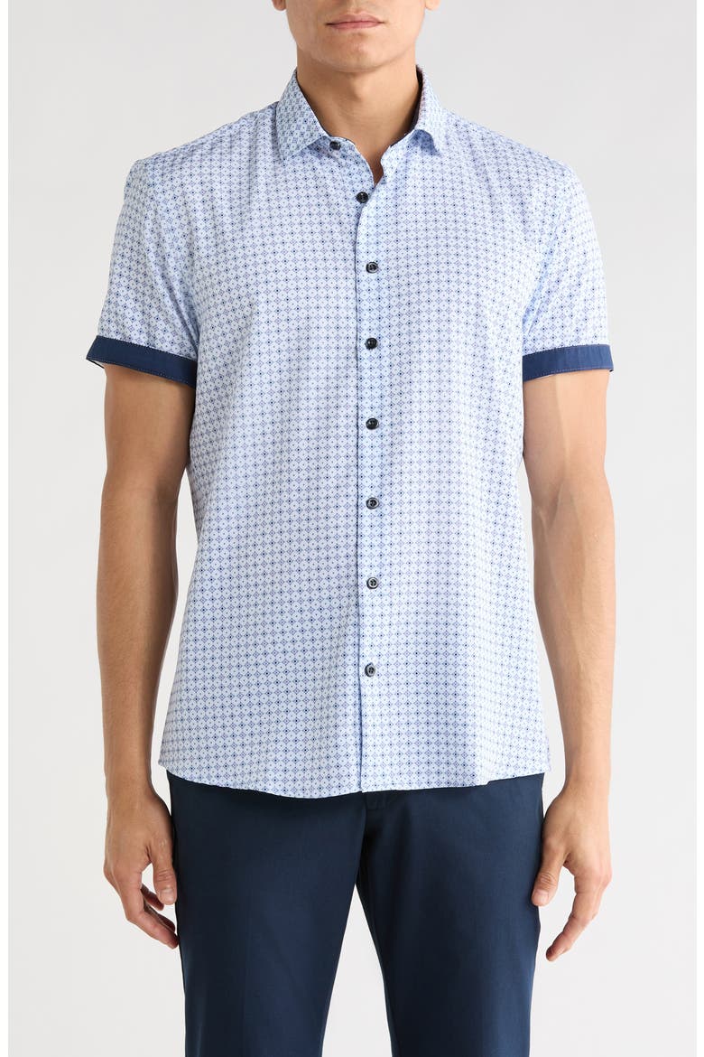 Short Sleeve Sport Shirt, Main, color, WHITE/ BLUE MULTI