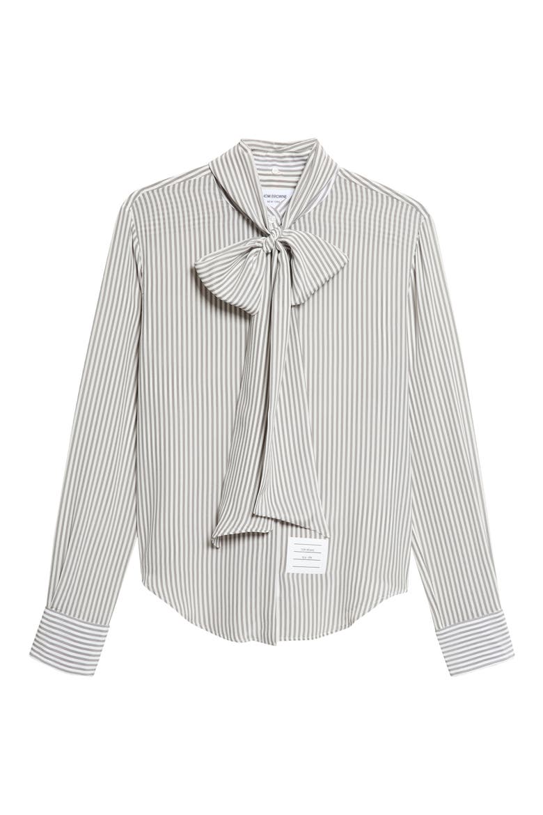 Detachable Collar Stripe Silk Button-Up Shirt, Main, color, MEDIUM GREY