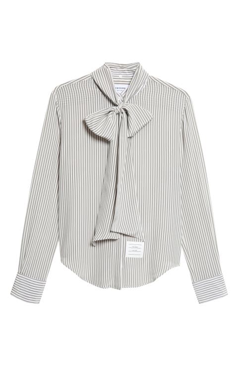Detachable Collar Stripe Silk Button-Up Shirt