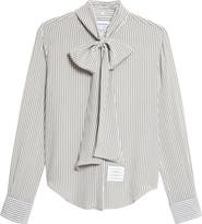 Thom Browne Detachable Collar Stripe Silk Button-Up Shirt