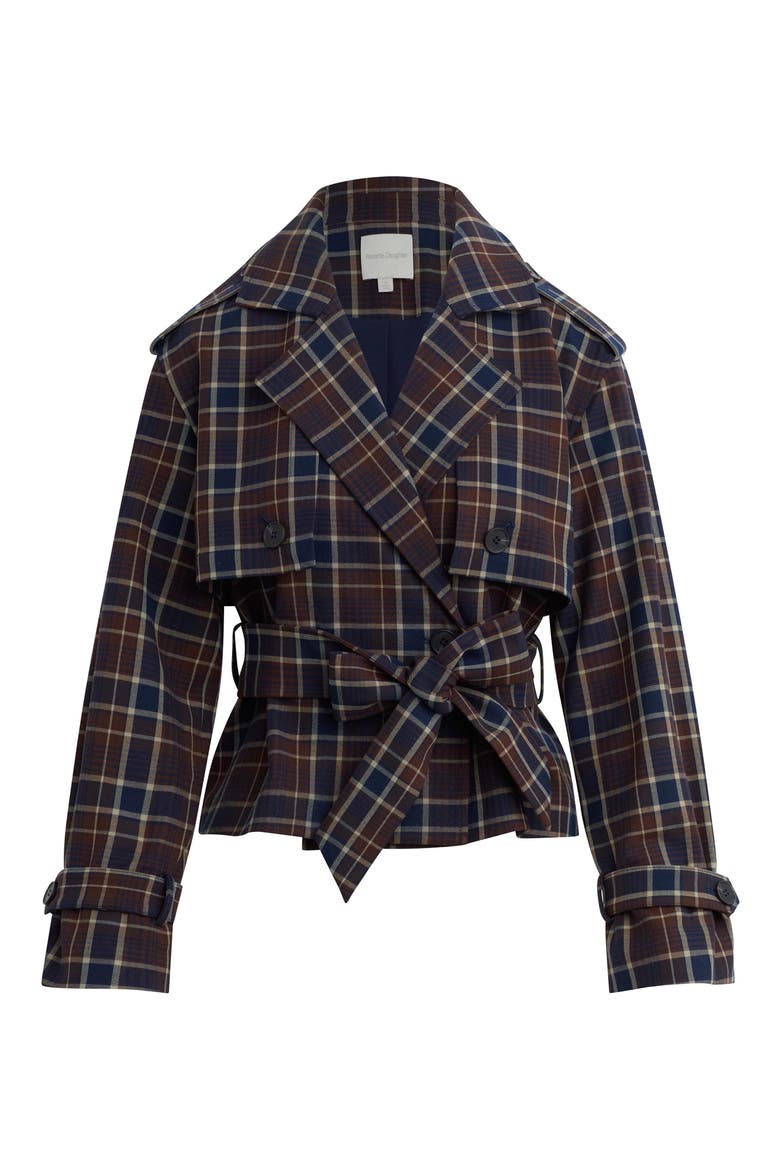 The Cropped Charles Plaid Trench Coat, Alternate, color, TOFFEE PLAID
