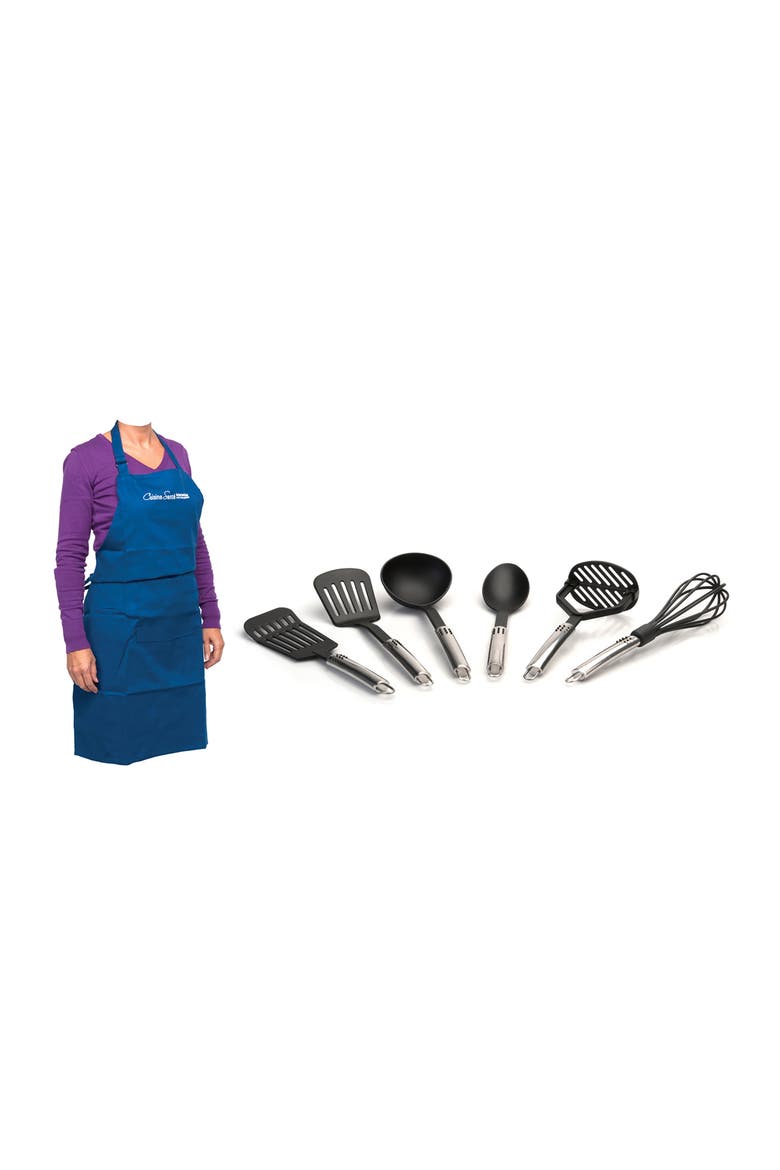 Apron & Munich Utensil 7-Piece Set, Main, color, BLACK/ BLUE