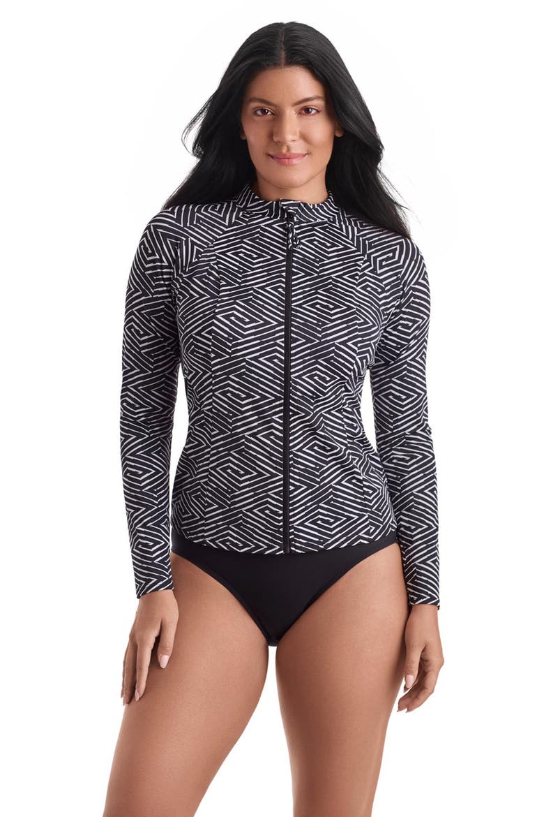 Long Sleeve Full Zip Chlorine Resistant Sunshirt, Main, color, In Graphic Detail