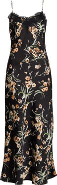 Socialite Lace Trim Satin Midi Dress