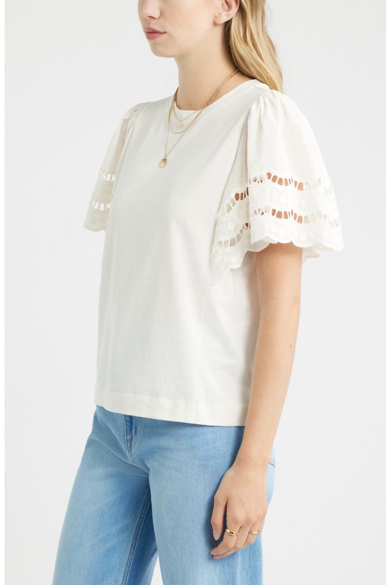 Flutter Sleeve Eyelet Top, Alternate, color, IVORY EGRET