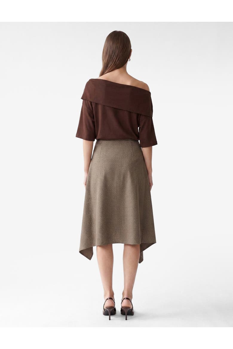 Houndstooth Asymmetric Handkerchief Hem Midi Skirt, Alternate, color, BROWN CHECK