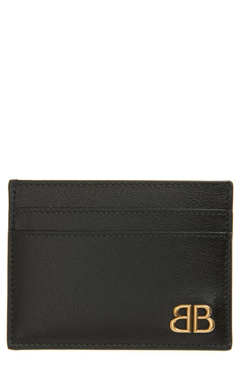 Balenciaga Monaco Leather Card Holder, Main, color, Black