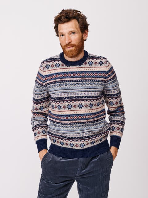 Fair Isle Crew Neck Wool Sweater