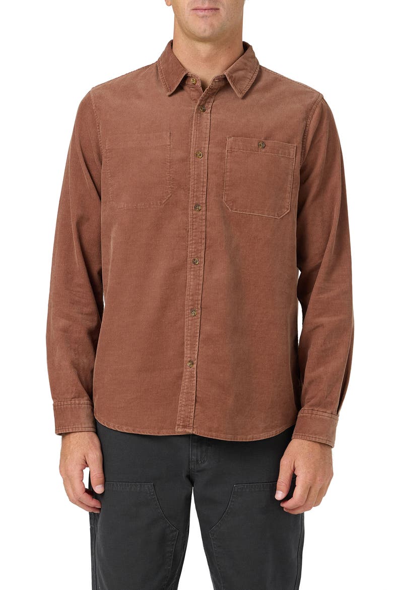 OG Cord Cotton Corduroy Button-Up Shirt, Main, color, CAROB BROWN