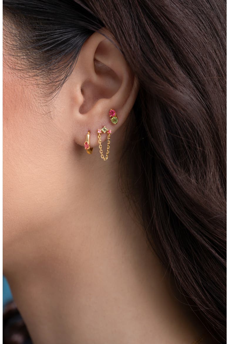 14K Gold Marquise Pink Topaz Hoop Earrings (Nordstrom Exclusive), Alternate, color, 14K YELLOW GOLD / PINK