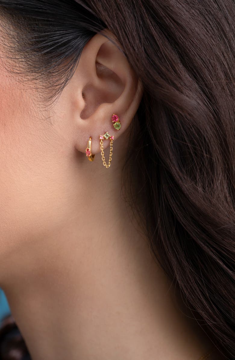 Bony Levy 14K Gold Marquise Pink Topaz Hoop Earrings, Alternate, color,