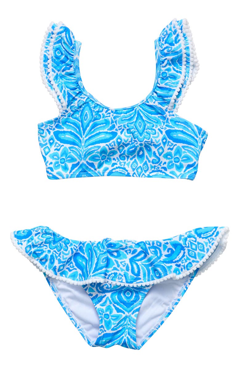 Snapper Rock Kids' Santorini Blue Frill Two-Piece Swimsuit, Main, color, Blue