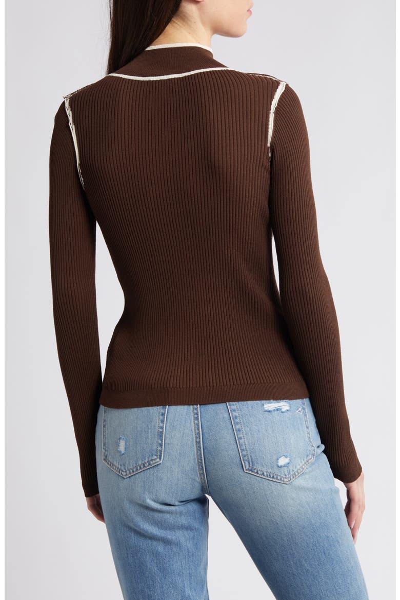 Contrast Seam Mock Neck Long Sleeve Top, Alternate, color, BROWN