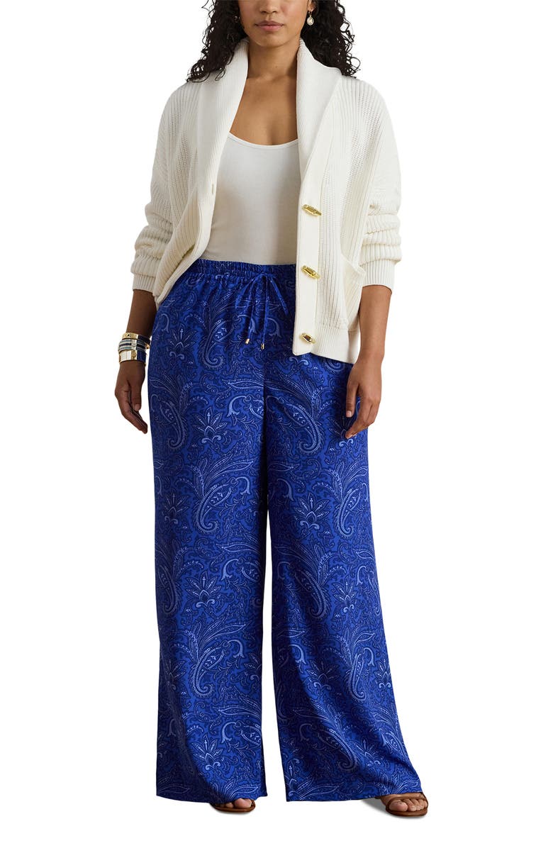 Lauren Ralph Lauren Floral Print Wide Leg Pants, Alternate, color, Blue/ Multi