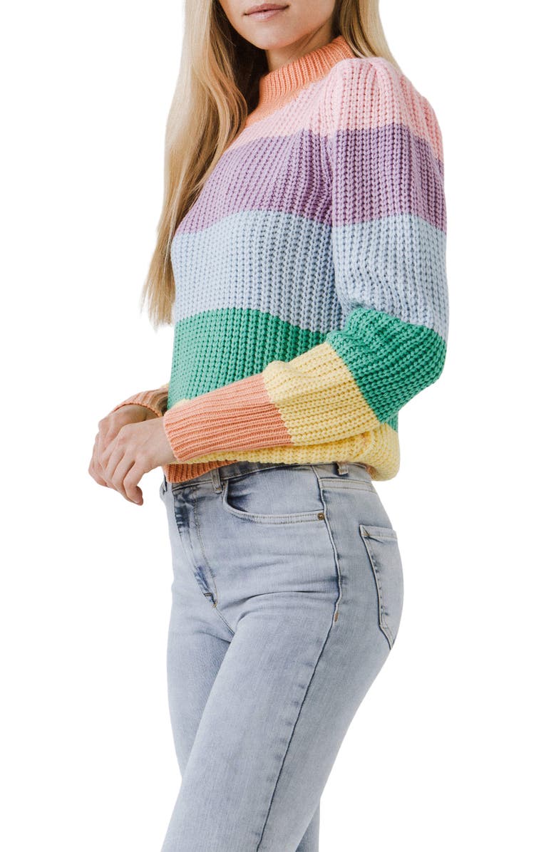 Free the Roses Stripe Mock Neck Sweater, Alternate, color, 
