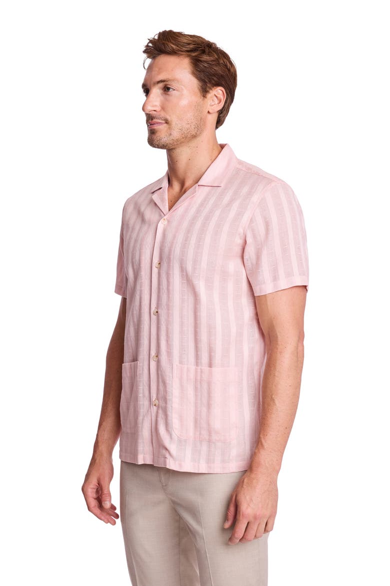 Textured Cotton Camp Shirt, Alternate, color, PINK DOBBY STRIPES
