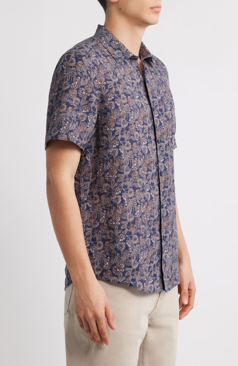 Nordstrom Floral Paisley Short Sleeve Linen Button-Up Shirt, Alternate, color, Navy Jasmine Paisley