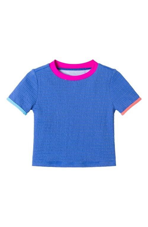 ANDY & EVAN ANDY & EVAN KIDS' METALLIC TEXTURED SHORT SLEEVE TWO-PIECE RASHGUARD SWIMSUIT