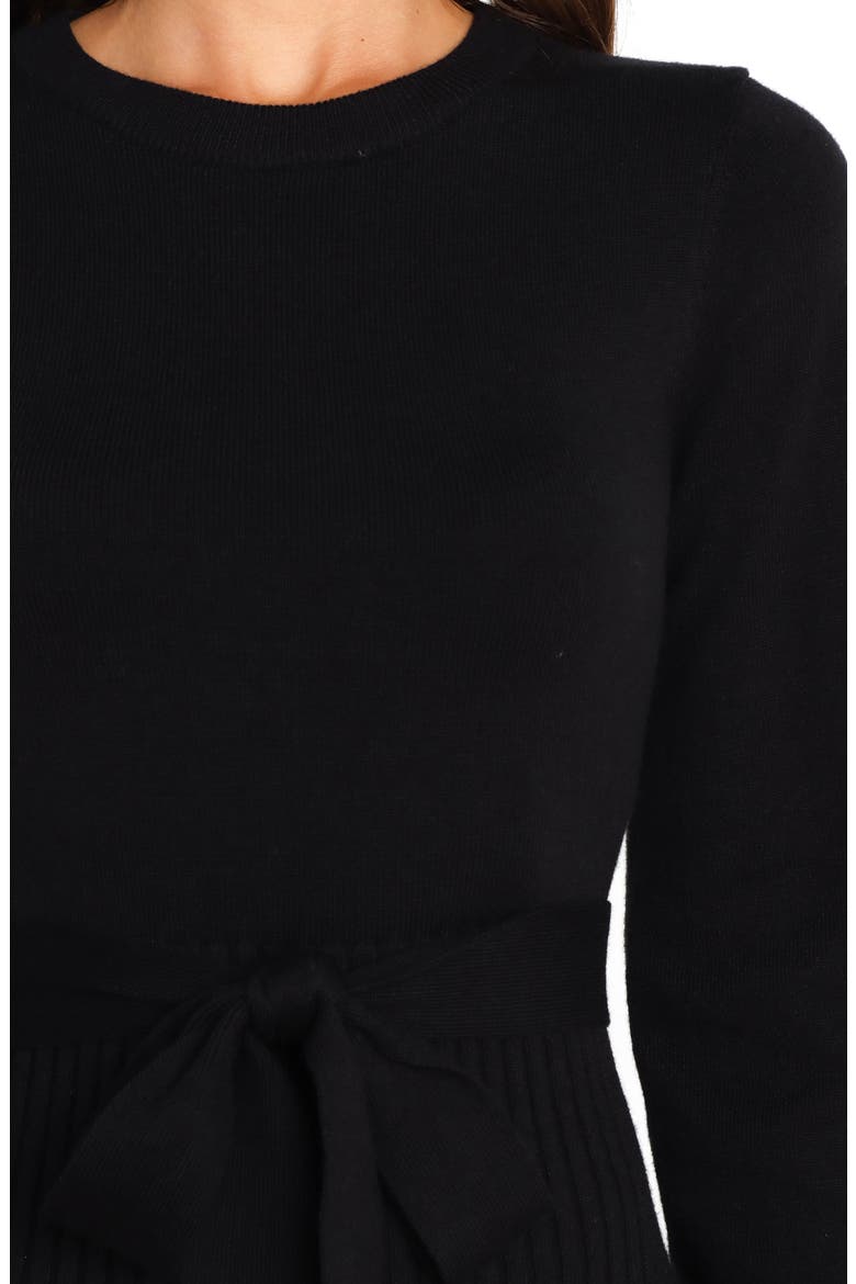 Helena Belted Long Sleeve Sweater Dress, Alternate, color, BLACK