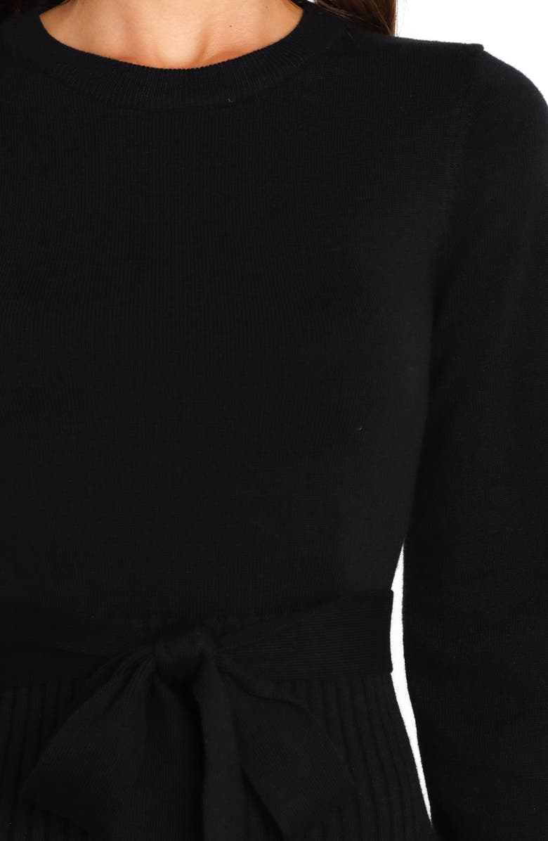 Petal & Pup Helena Belted Long Sleeve Sweater Dress, Alternate, color, Black