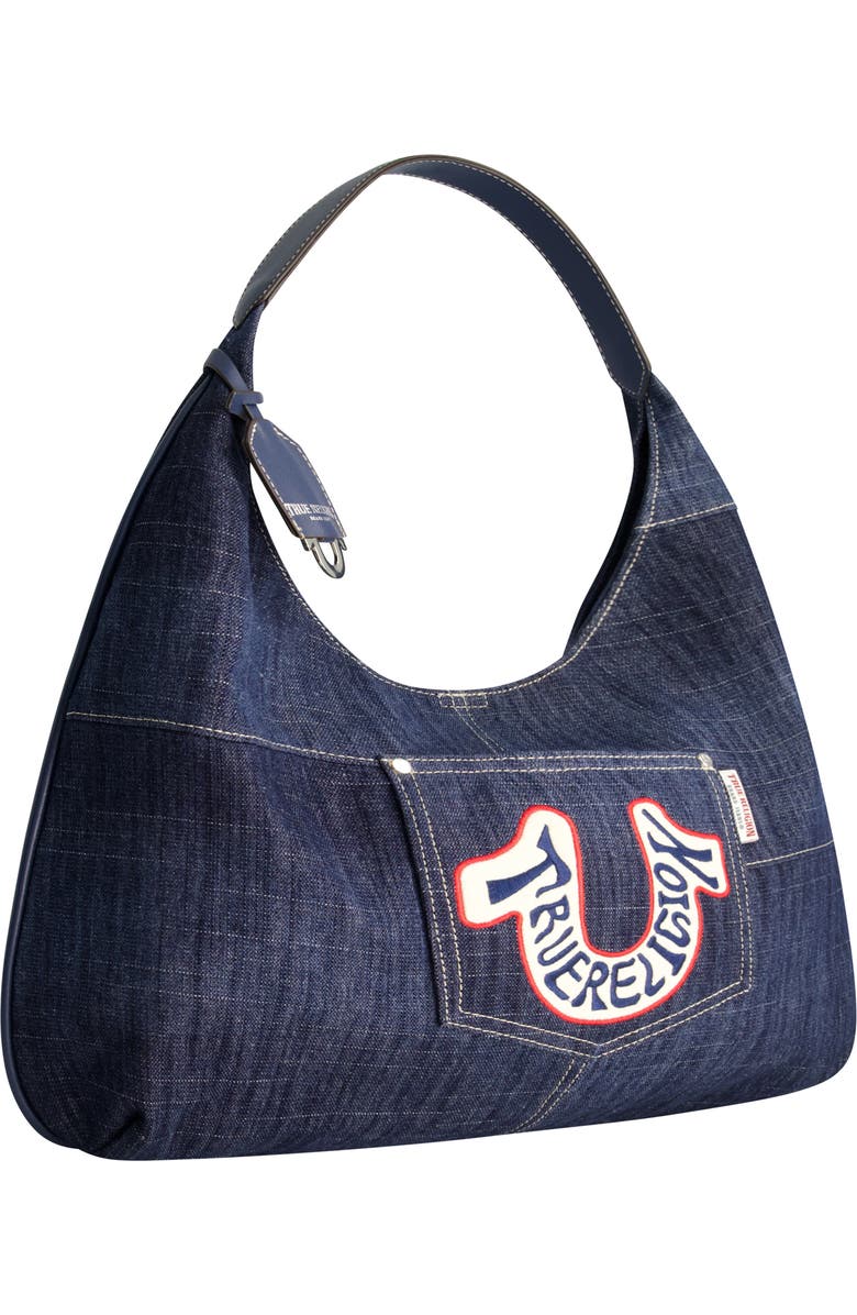 USPA ACCESSORIES Retro Logo Denim Hobo Bag, Alternate, color,
