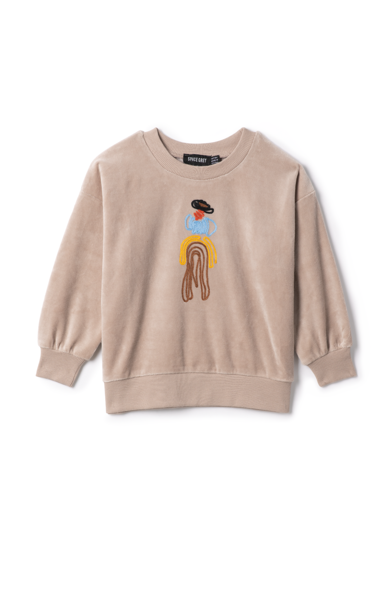 Space Grey Cowboy Embroidered Velour Sweatshirt, Main, color, Beige