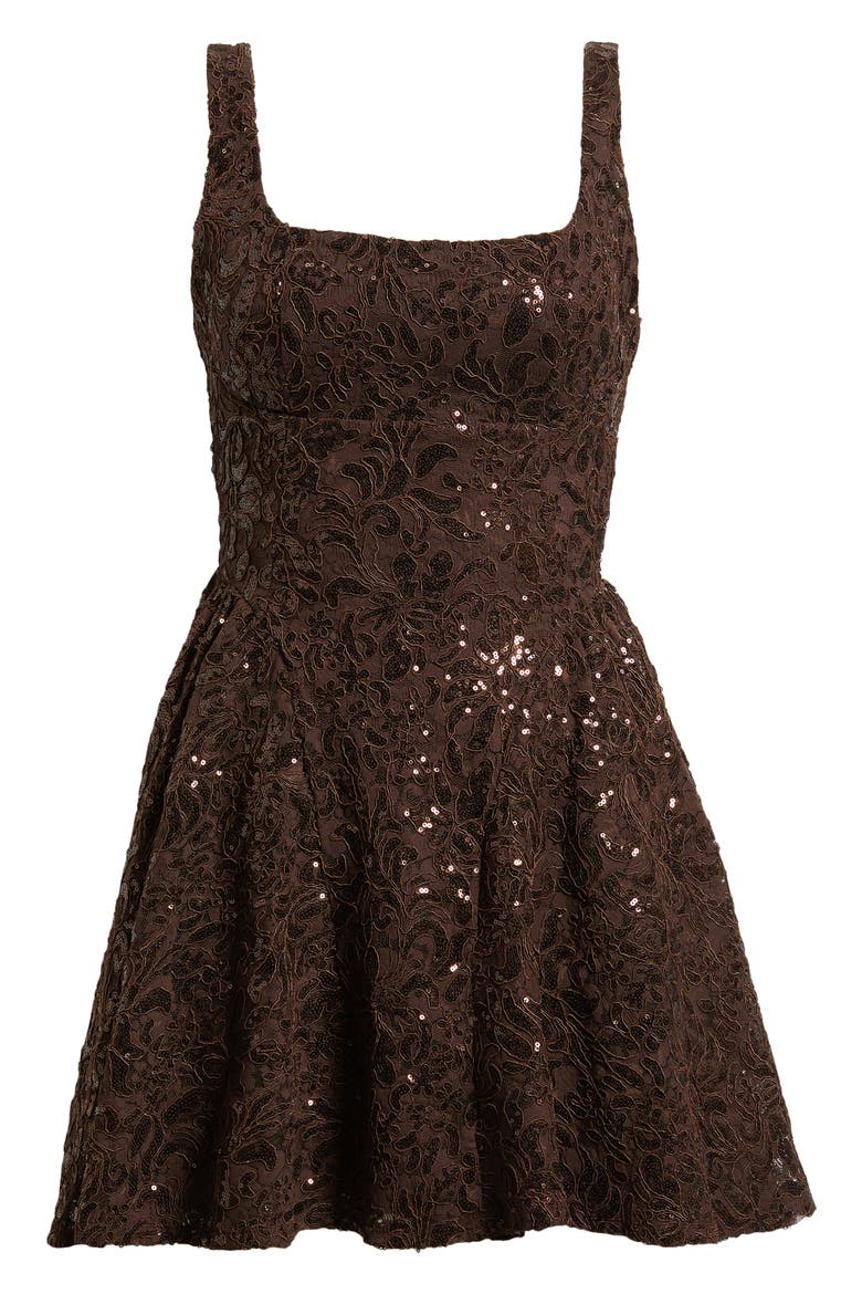 Embroidered Lace & Mesh Minidress, Alternate, color, CHOCOLATE BROWN