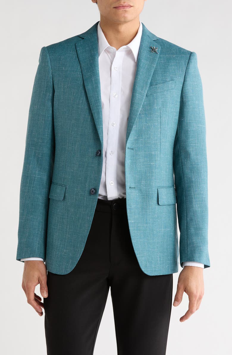 John Varvatos Star USA Herringbone Woven Two-Button Sport Coat, Main, color, Green