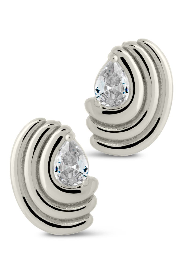 Kouign Amann Cubic Zirconia Stud Earrings, Alternate, color, SILVER