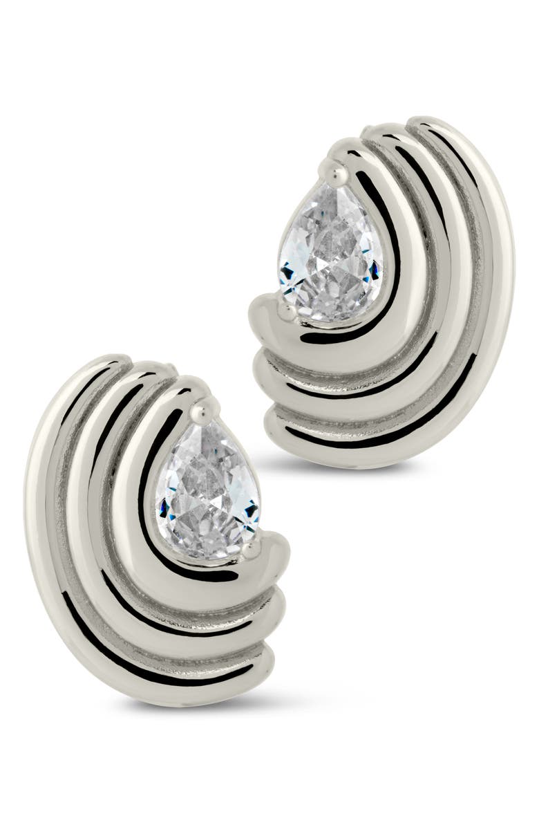 Sterling Forever Kouign Amann Cubic Zirconia Stud Earrings, Alternate, color, Silver