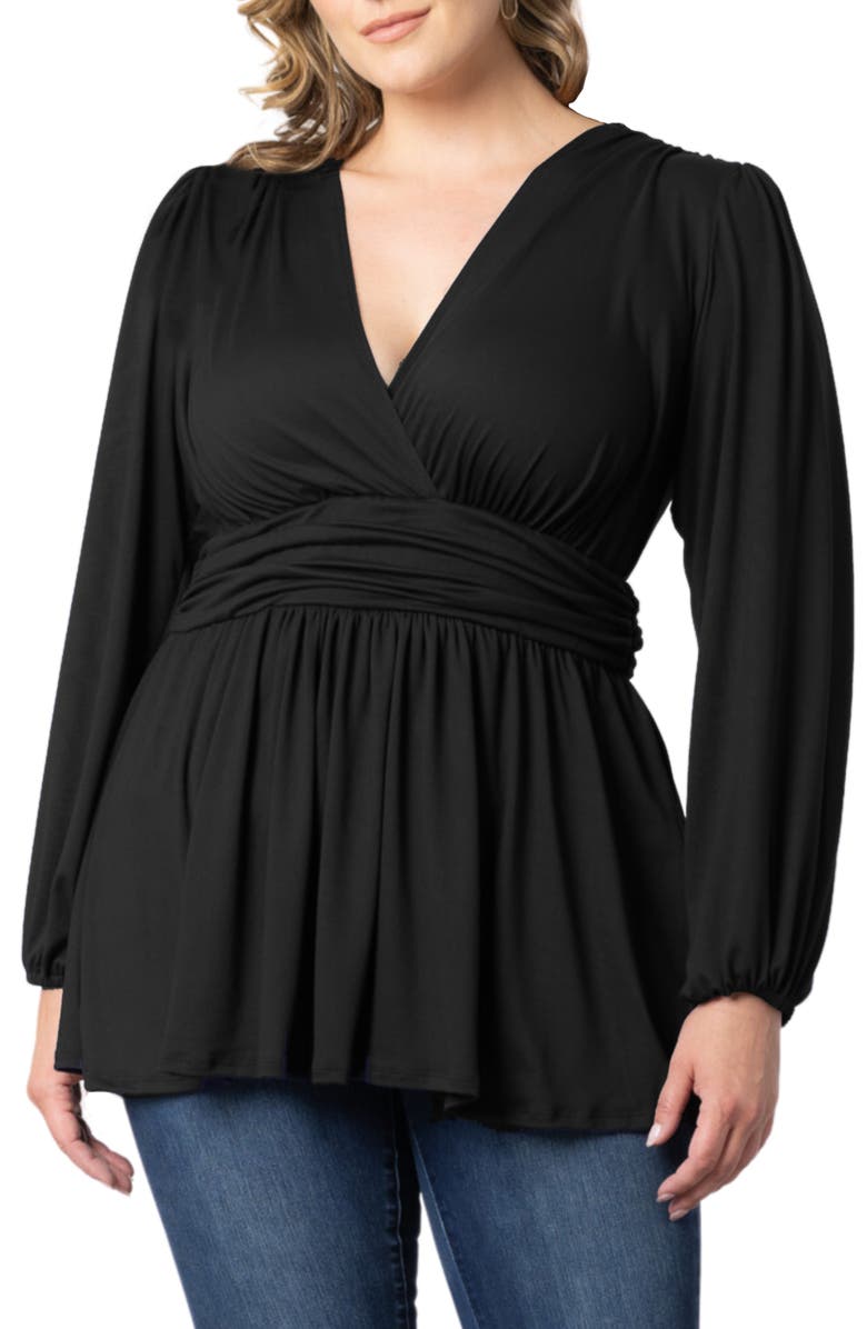 Kiyonna Leah Gathered Top, Alternate, color, Black Noir