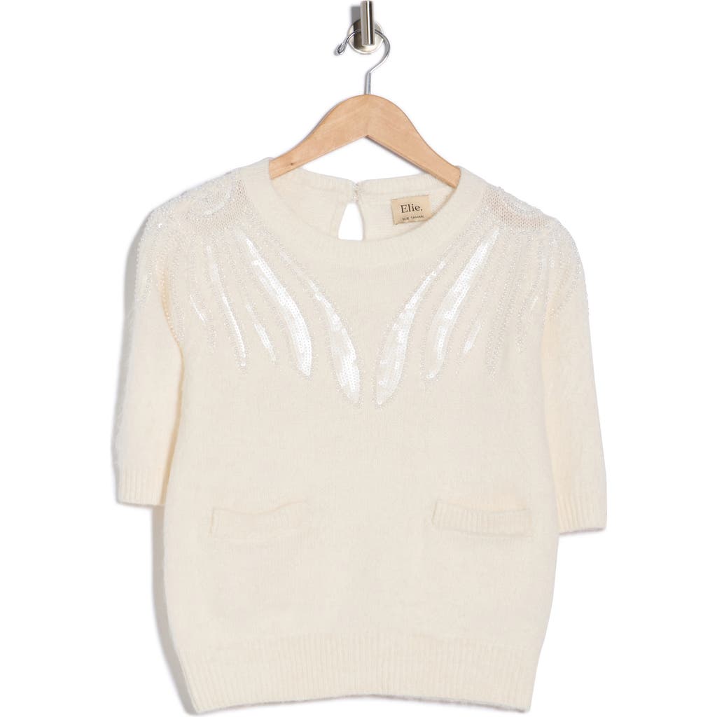Elie Elie Tahari Embellished Short Sleeve Sweater In White