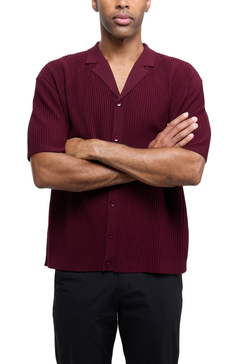 Ribbed Knit Camp Shirt, Alternate, color, BURGUNDY