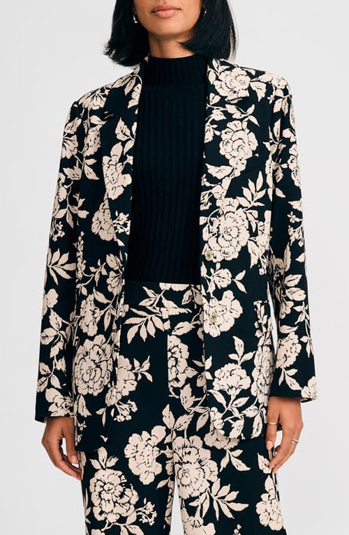 Isaac Mizrahi New York Floral Jacket In Black/ivory