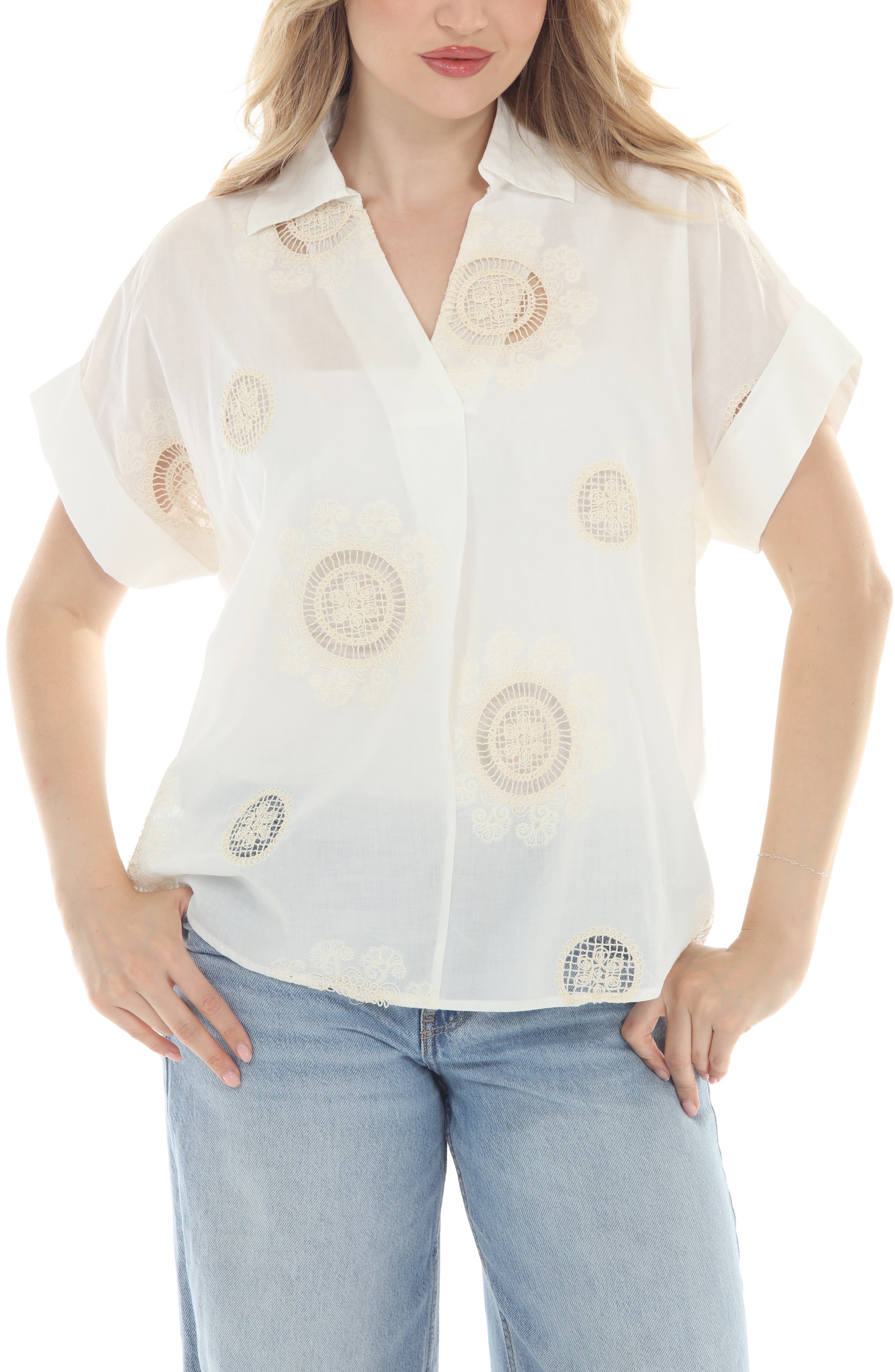 Lace Inset Johnny Collar Shirt