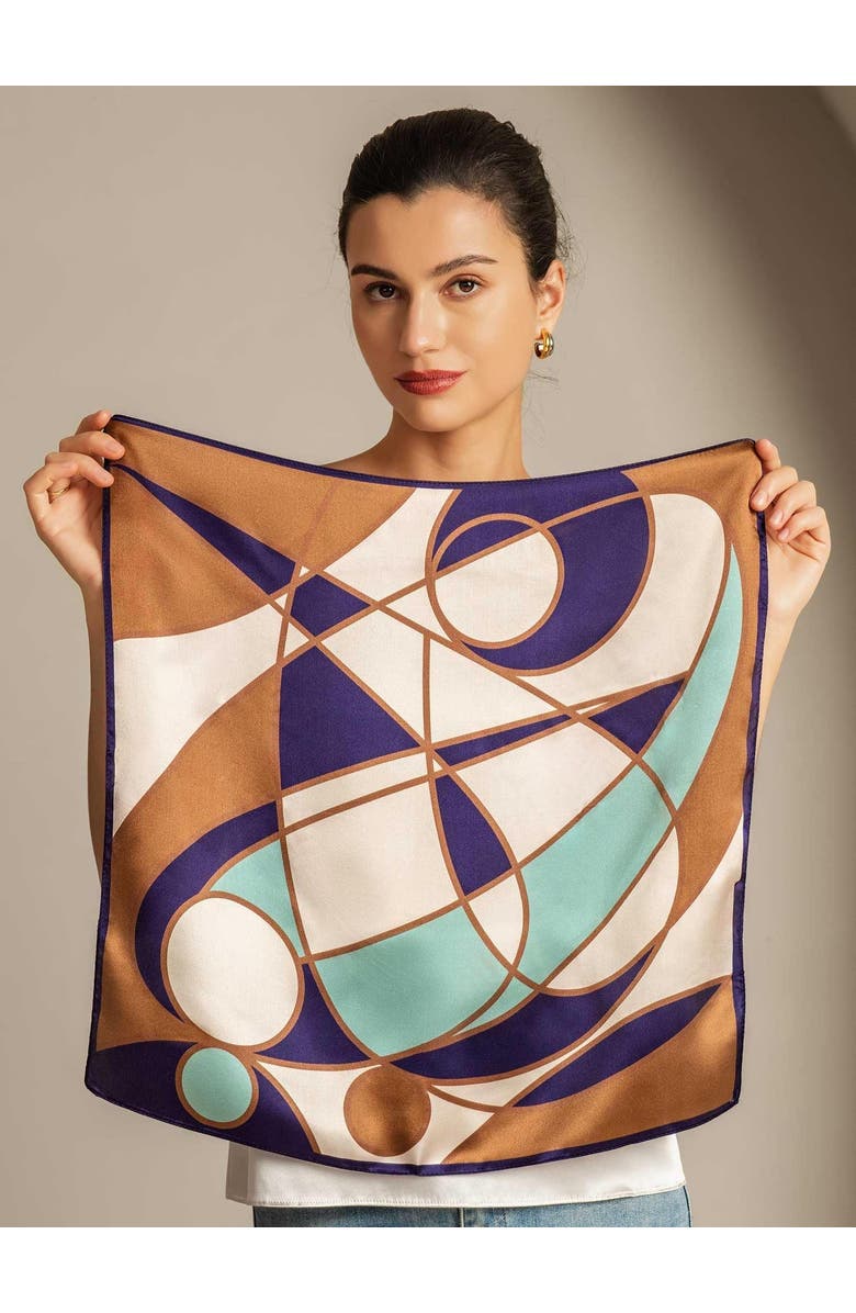 SILKSILKY Pure silk colored square scarf, Alternate, color, Brown