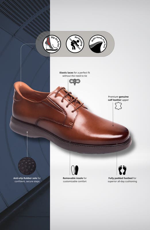 Marc Joseph New York North Street Hands Free Technology  Leather Dress Oxford, Alternate, color, Cognac Napa Leather