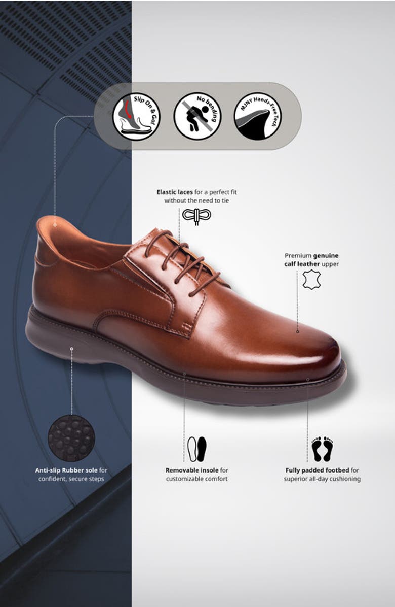 Marc Joseph New York North Street Hands Free Technology Leather Dress Oxford, Alternate, color, Cognac Napa Leather