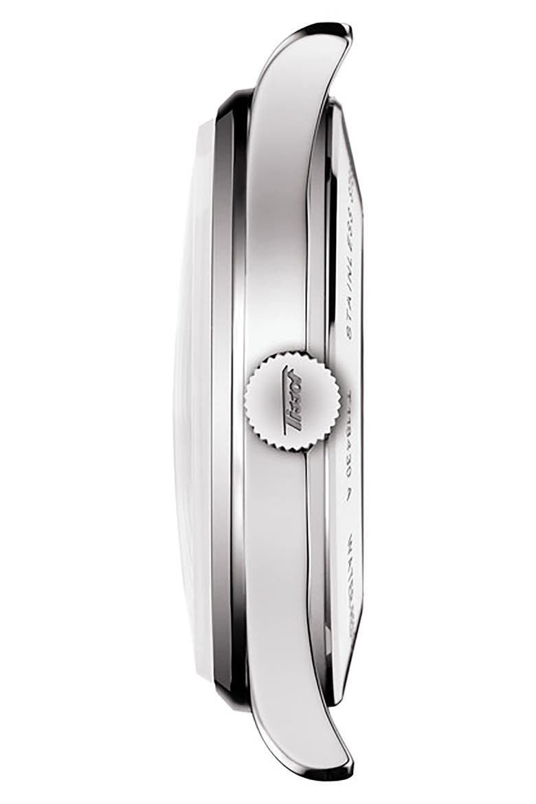 Visodate Automatic Leather Strap Watch, 42mm, Alternate, color, SILVER OPALIN