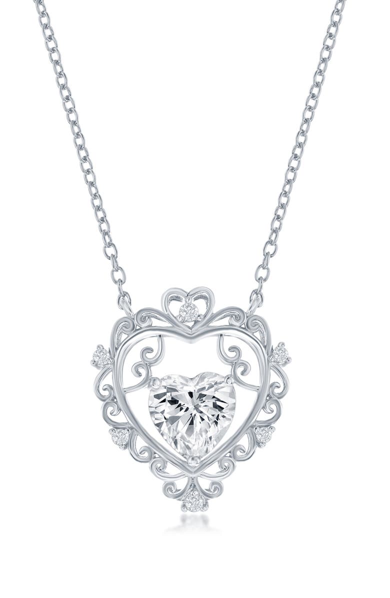 SIMONA Sterling Silver Heart CZ Necklace, Main, color, 
