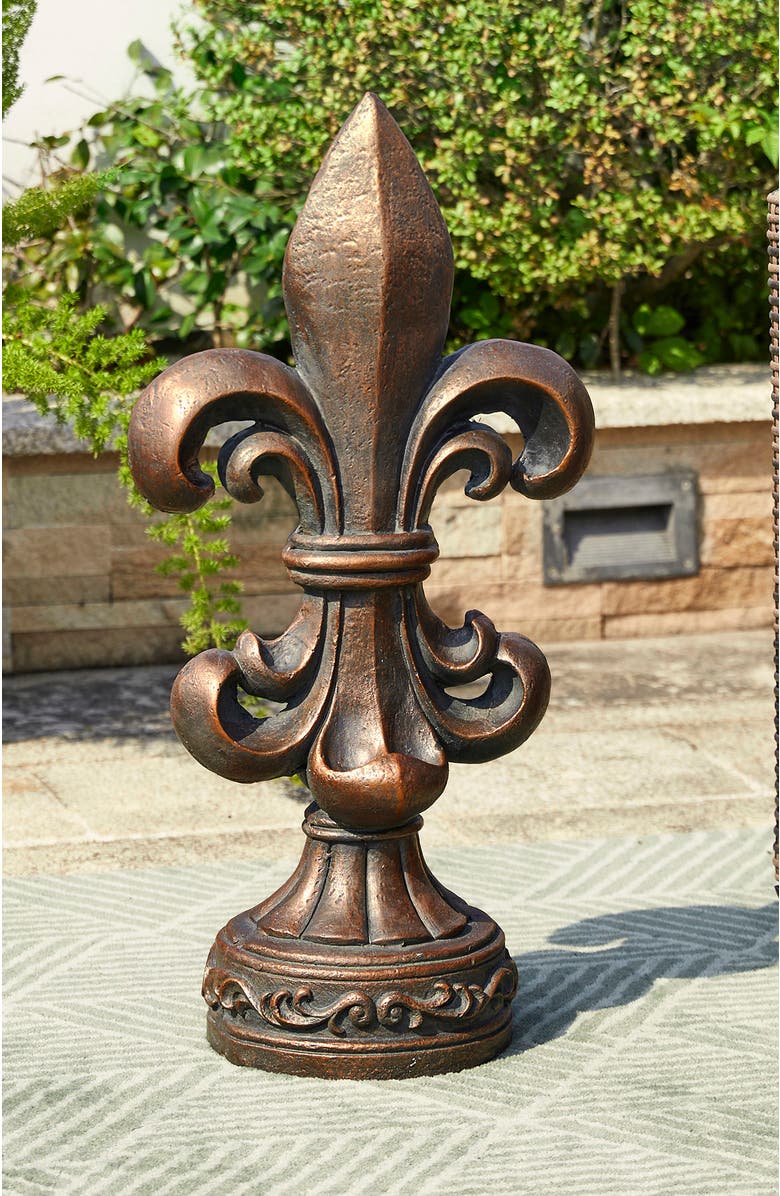 Glitzhome 27.25"H MGO Standing Fleur De Lis French Holiness Garden Statue, Alternate, color, Brown