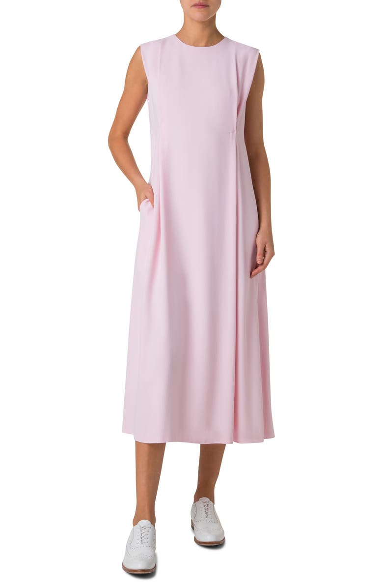 Akris Pleated Crepe Midi Dress, Main, color, Blush