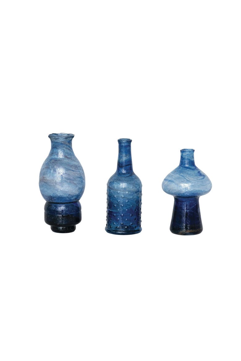 Blown Glass Vases, Blue, Set of 3, Main, color, Blue