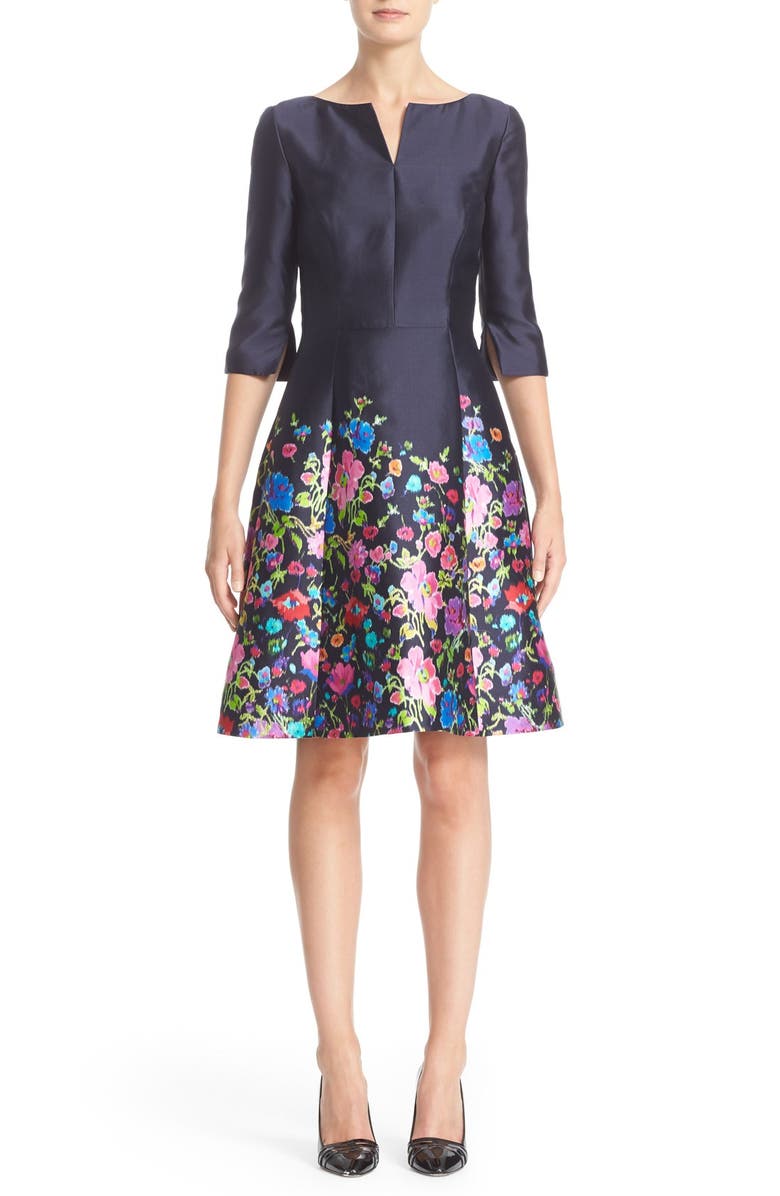 Oscar de la Renta Chine Garden Silk & Cotton Mikado Dress, Main, color,