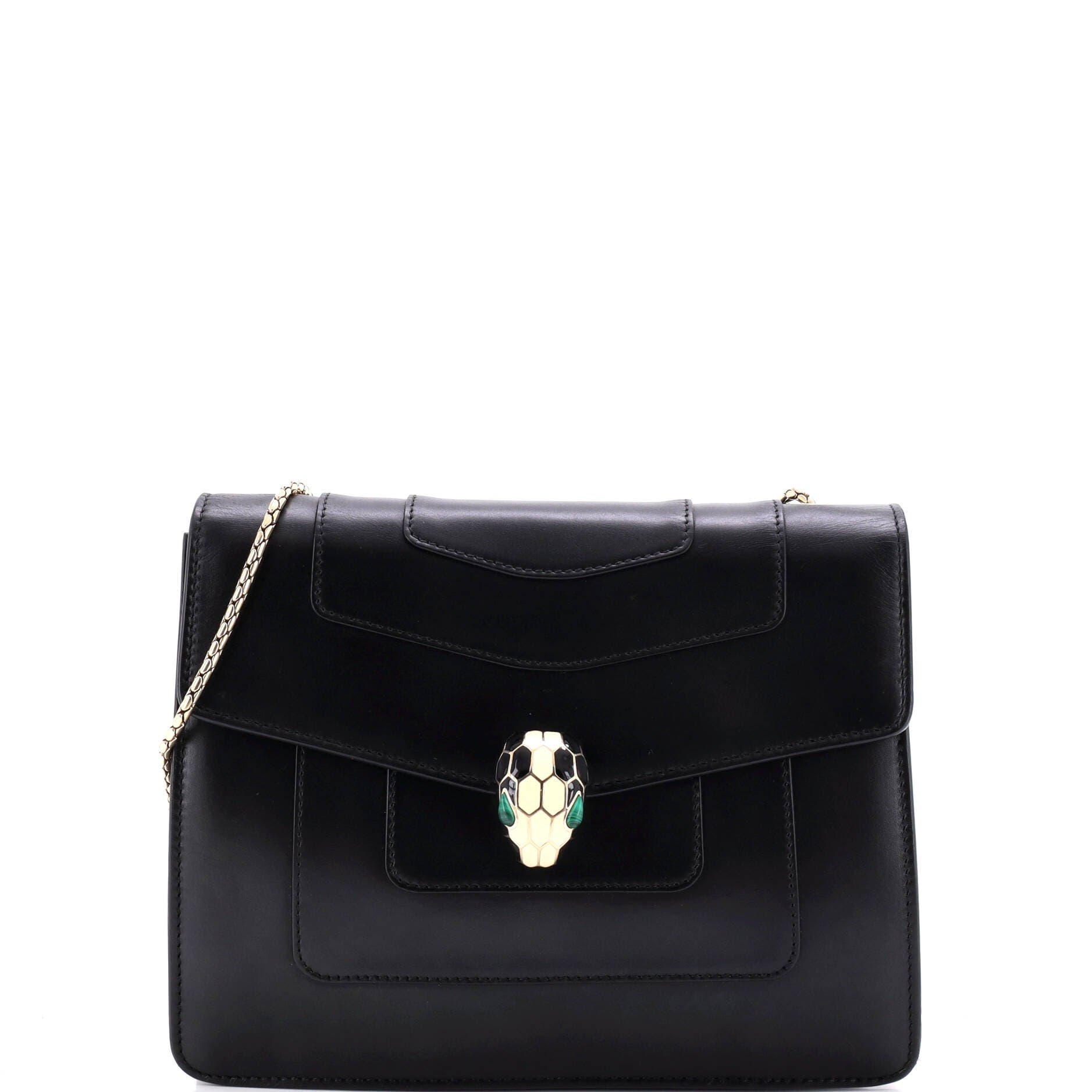 Serpenti Forever Square Shoulder Bag Leather Medium, Main, color, Black