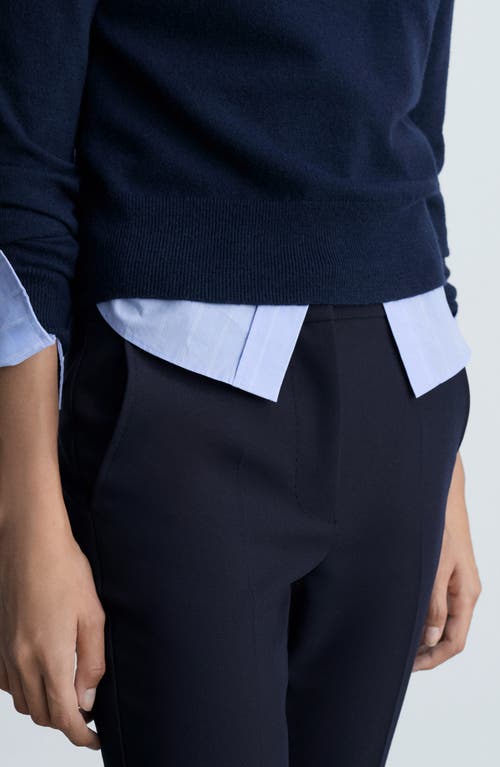 Mango Pleated Straight Leg Ankle Pants In Dark Navy