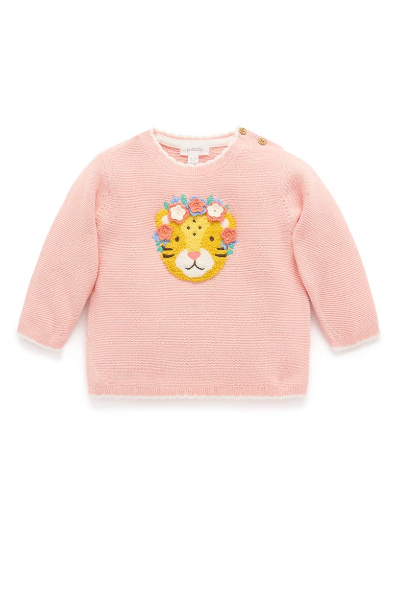 Purebaby Embroidered Frida Knit Sweater, Main, color, Guava Melange